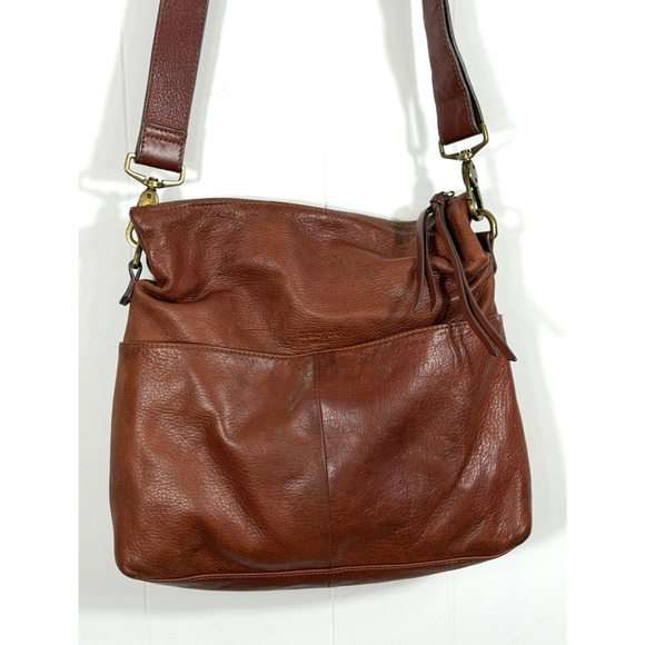 Margot New York Mickey Cognac Brown Leather Double Zip Crossbody Shoulder Bag - Picture 1 of 16